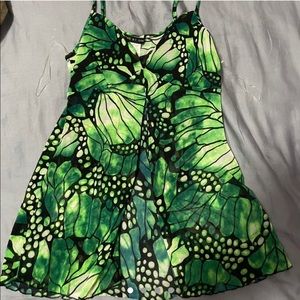 dollskill one by one brand green butterfly split mesh cami top size medium